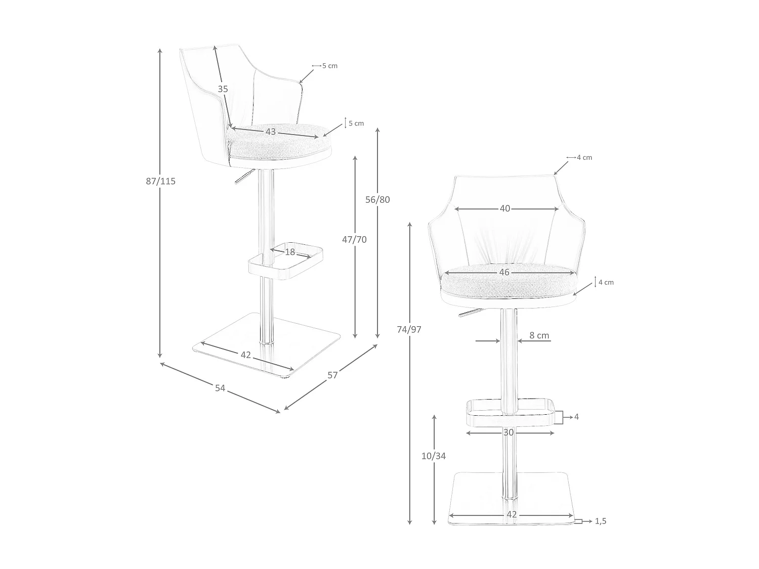 Tabouret pivotant en tissu gris marbré et similicuir gris foncé 4231 ANGEL CERDA