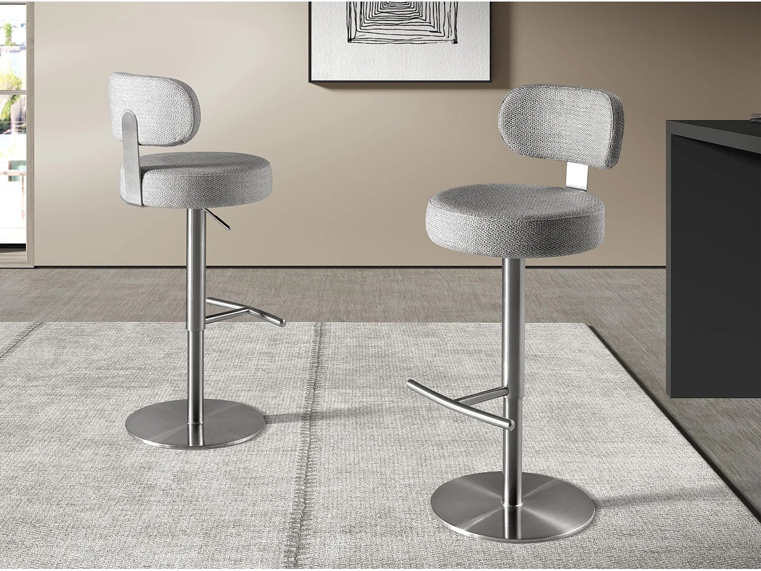 Tabouret pivotant en tissu gris clair marbré 4230 ANGEL CERDA