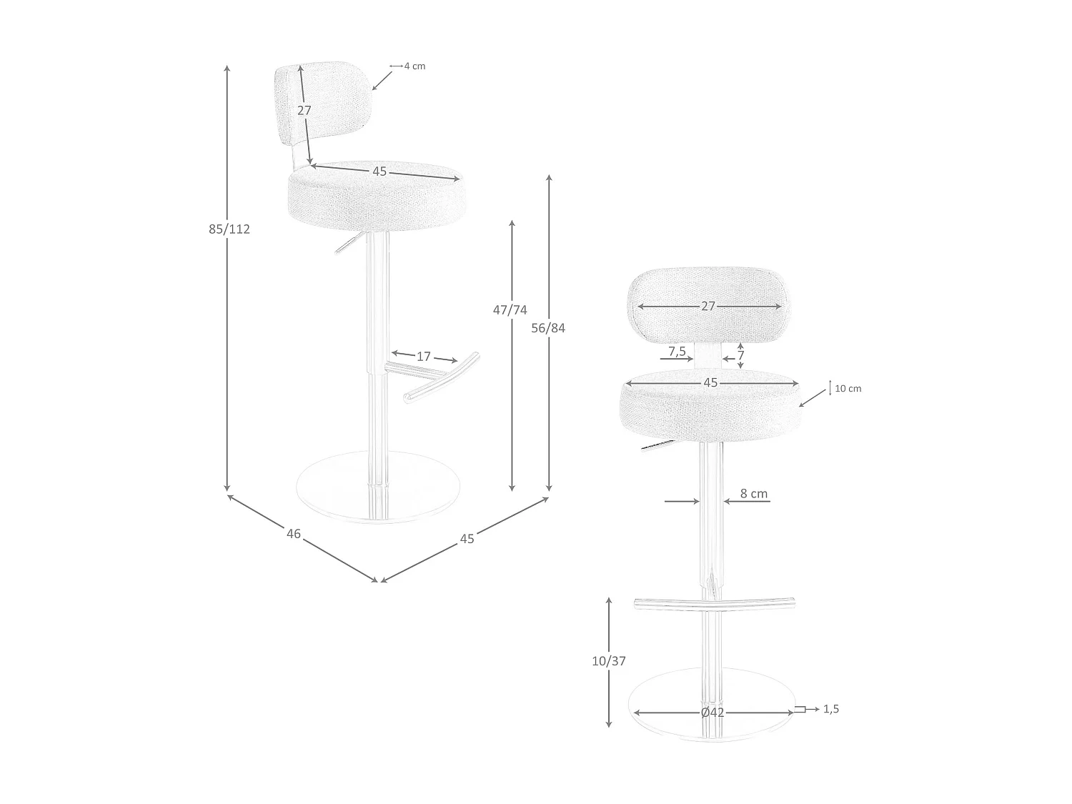 Tabouret pivotant en tissu gris clair marbré 4230 ANGEL CERDA