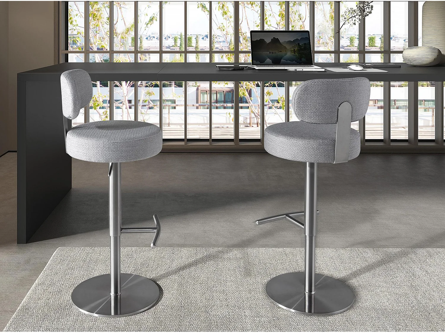 Tabouret pivotant en tissu gris clair marbré 4230 ANGEL CERDA