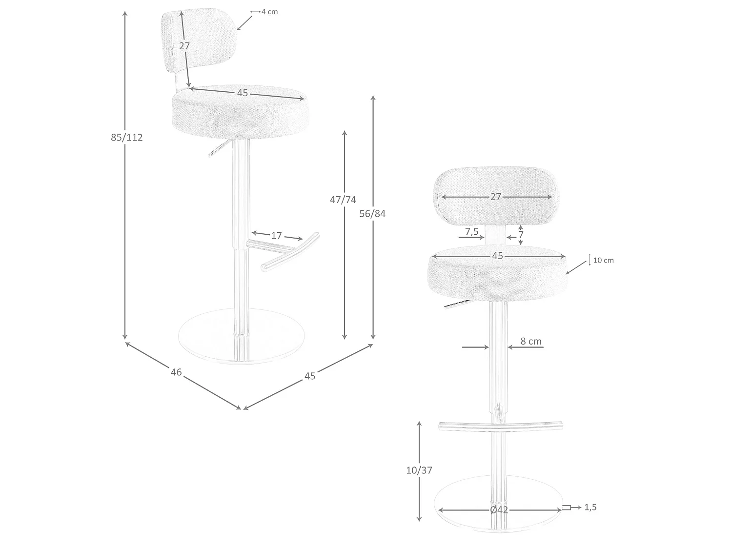 Tabouret pivotant en tissu gris clair marbré 4230 ANGEL CERDA