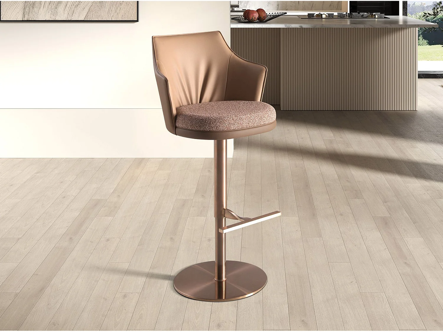 Tabouret pivotant en tissu marron marbré et similicuir marron 4226 ANGEL CERDA