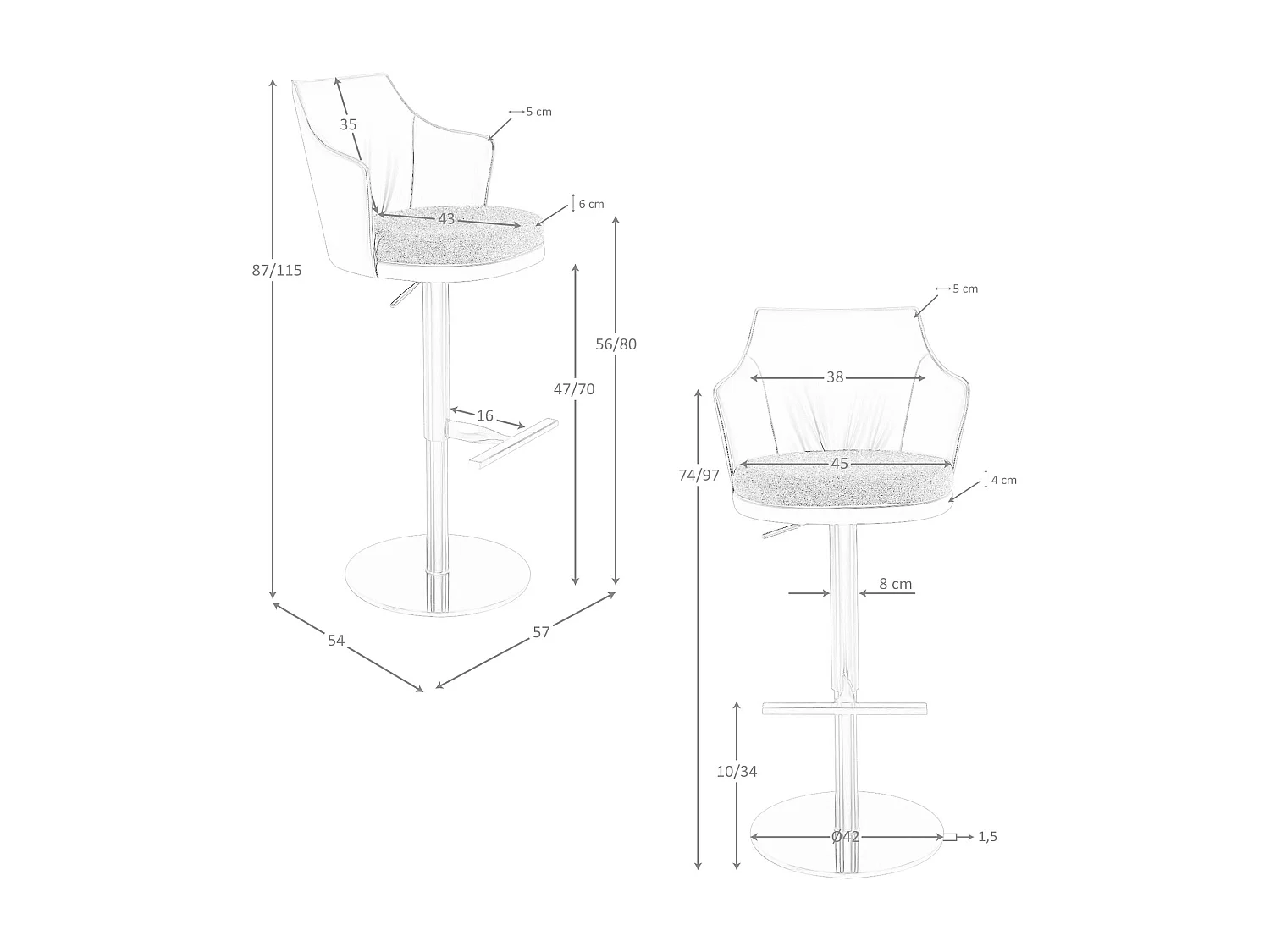 Tabouret pivotant en tissu marron marbré et similicuir marron 4226 ANGEL CERDA