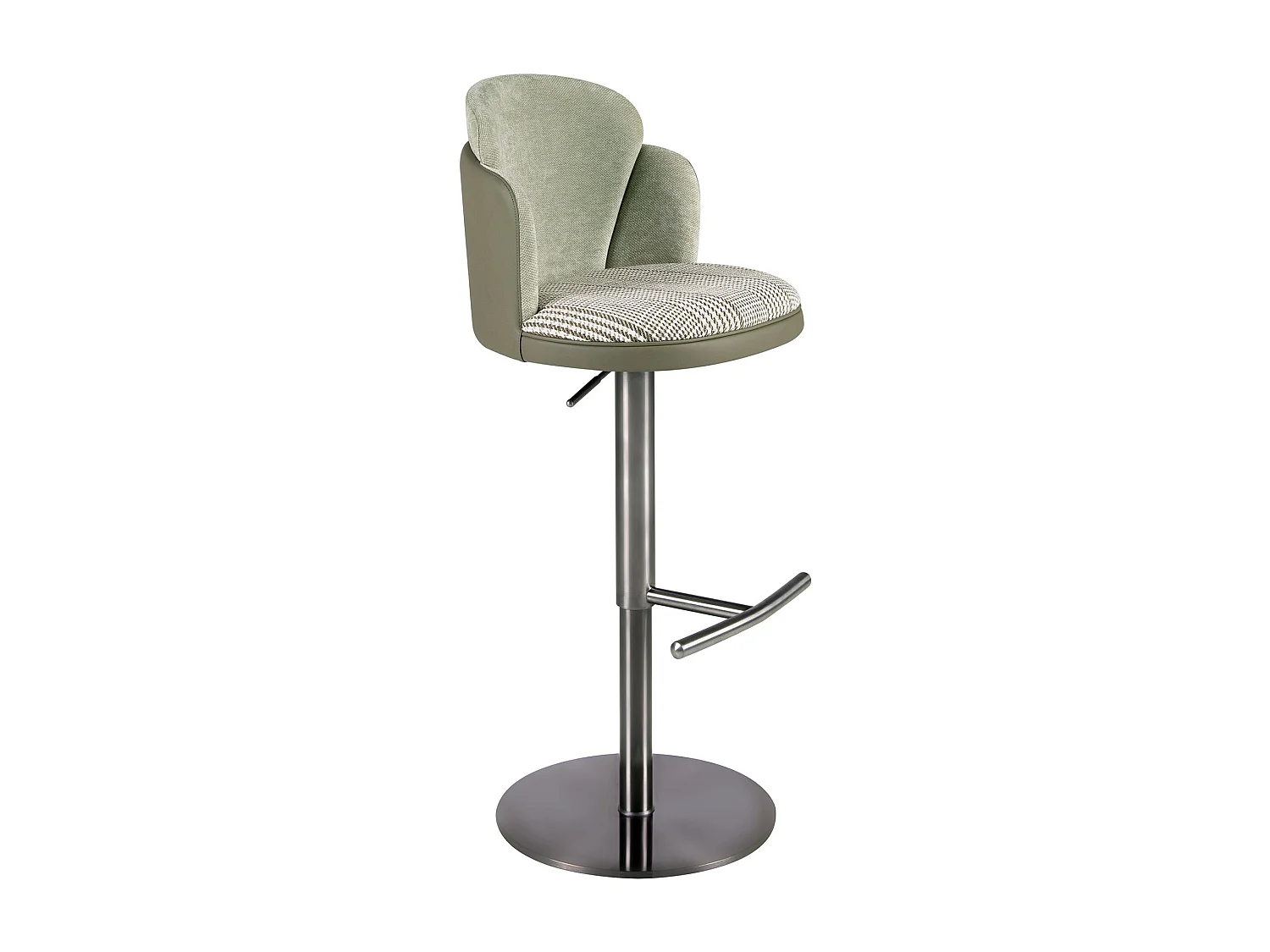 Tabouret pivotant en tissu vert foncé et blanc et similicuir vert olive 4233 ANGEL CERDA