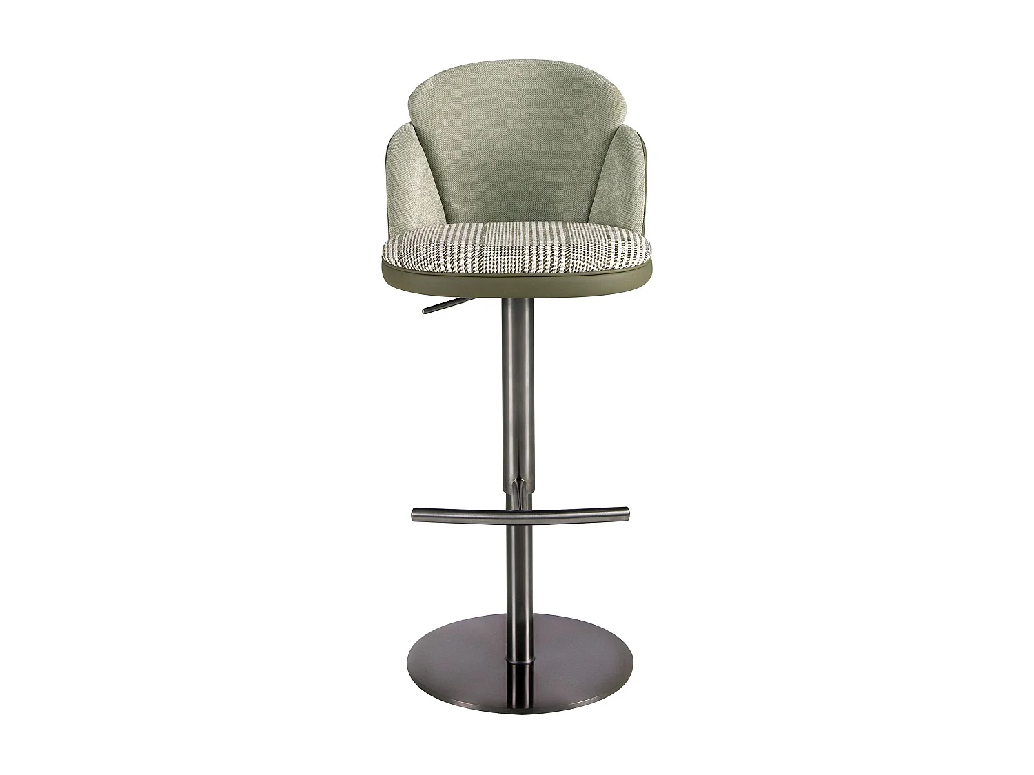 Tabouret pivotant en tissu vert foncé et blanc et similicuir vert olive 4233 ANGEL CERDA