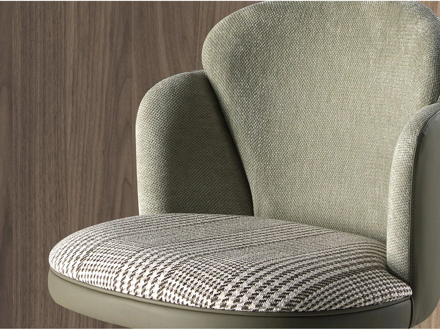 Tabouret pivotant en tissu vert foncé et blanc et similicuir vert olive 4233 ANGEL CERDA