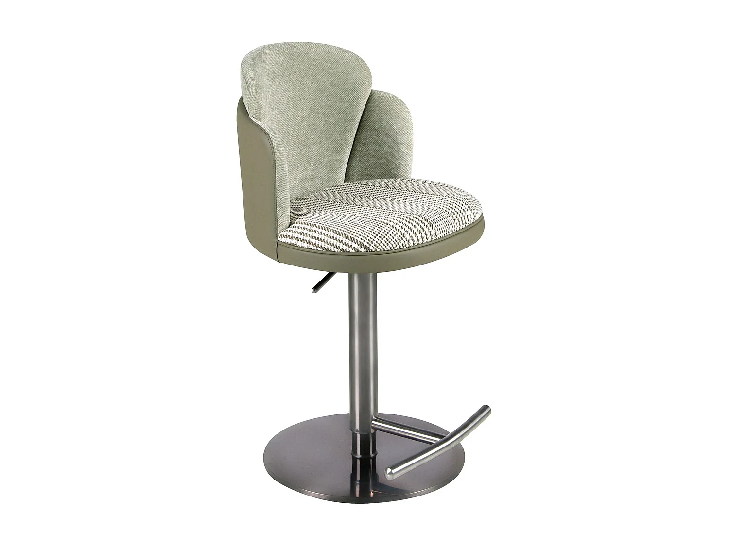 Tabouret pivotant en tissu vert foncé et blanc et similicuir vert olive 4233 ANGEL CERDA