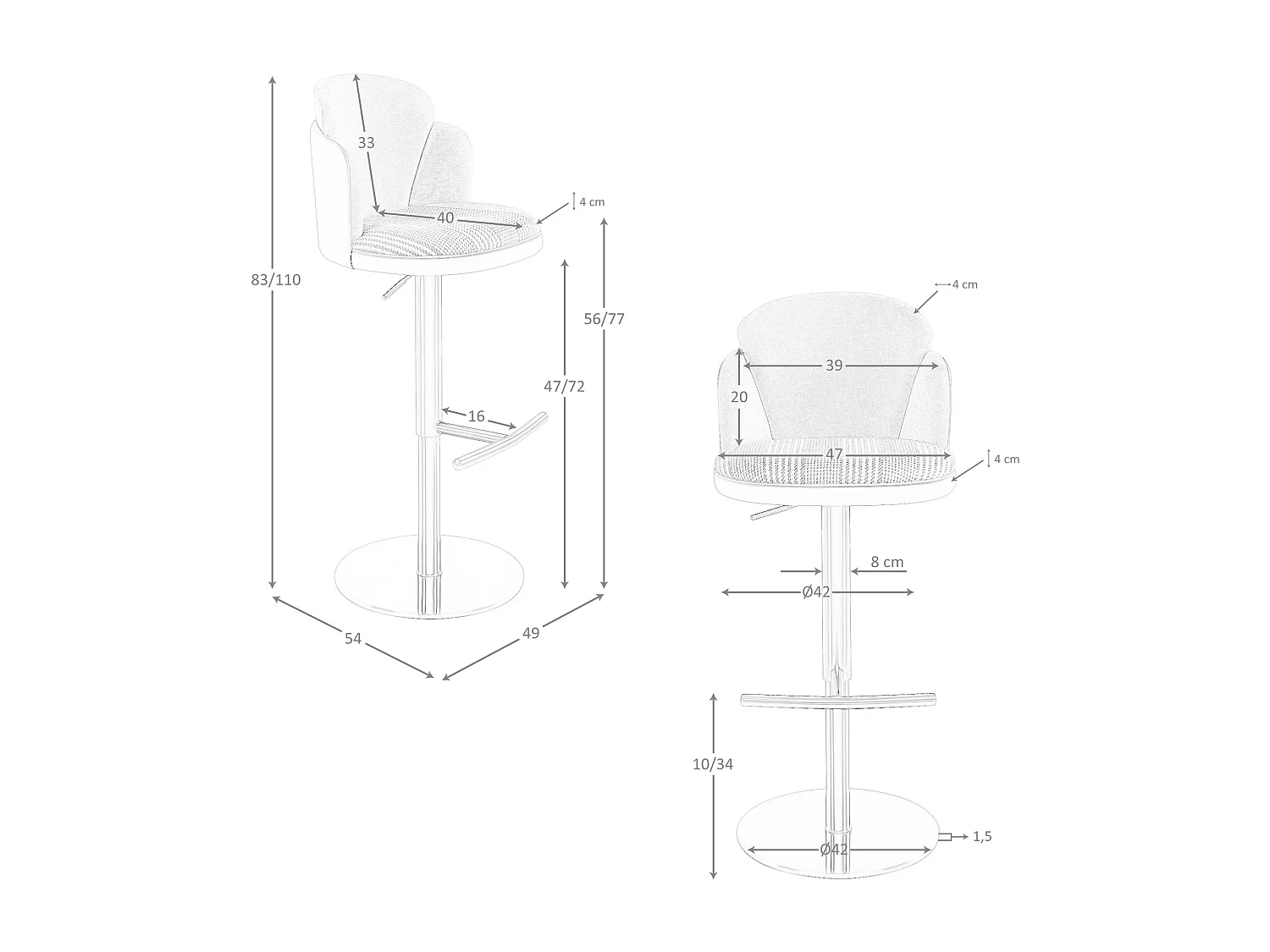 Tabouret pivotant en tissu vert foncé et blanc et similicuir vert olive 4233 ANGEL CERDA