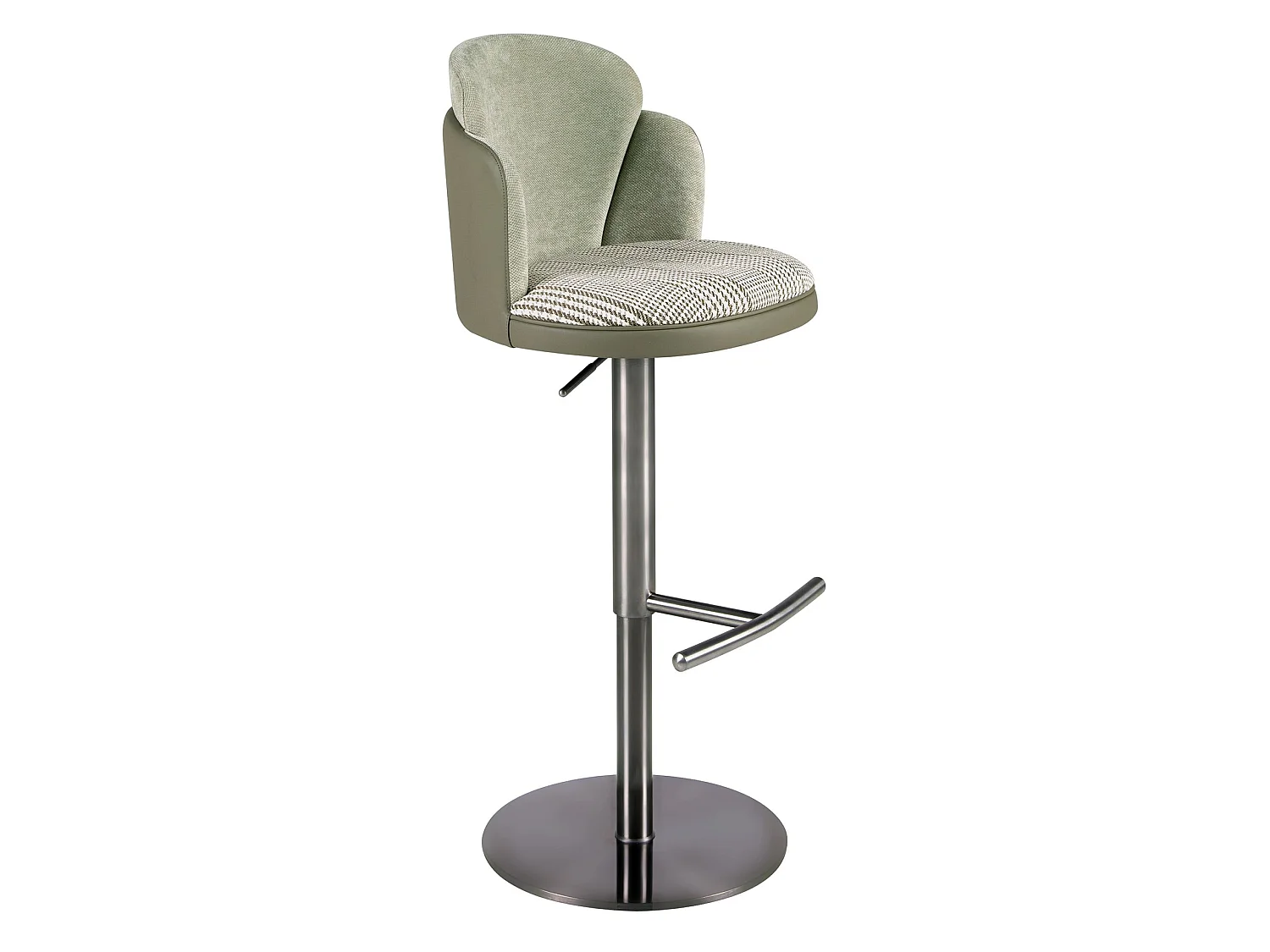 Tabouret pivotant en tissu vert foncé et blanc et similicuir vert olive 4233 ANGEL CERDA