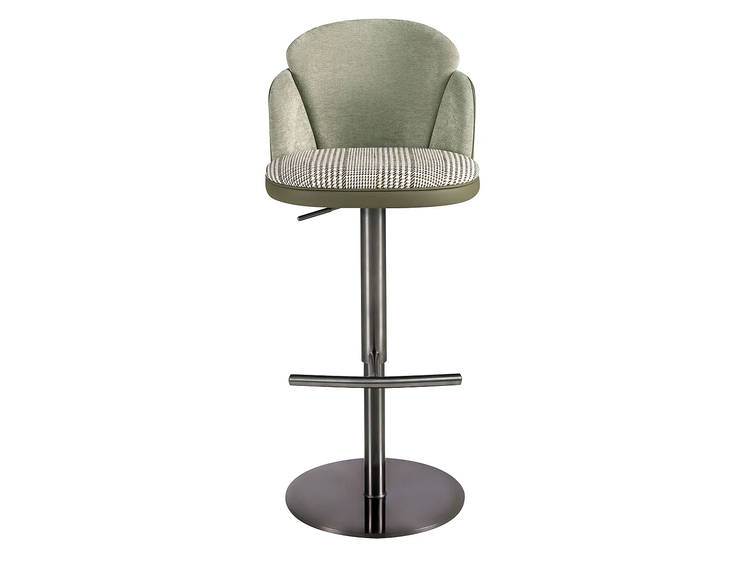 Tabouret pivotant en tissu vert foncé et blanc et similicuir vert olive 4233 ANGEL CERDA