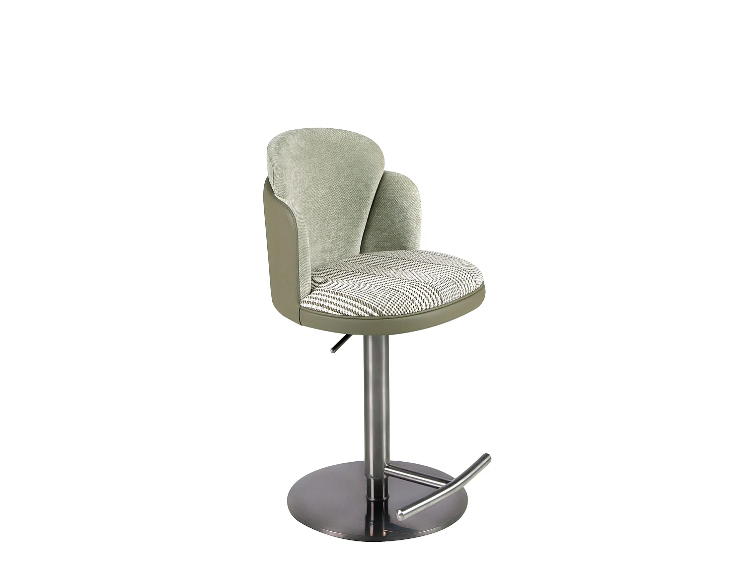 Tabouret pivotant en tissu vert foncé et blanc et similicuir vert olive 4233 ANGEL CERDA