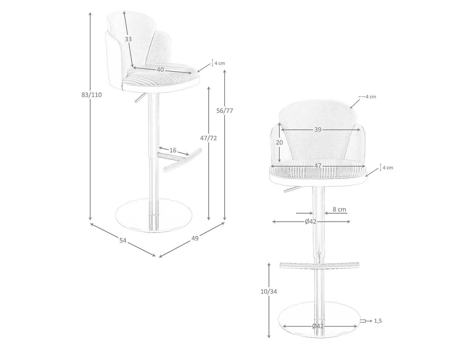 Tabouret pivotant en tissu vert foncé et blanc et similicuir vert olive 4233 ANGEL CERDA