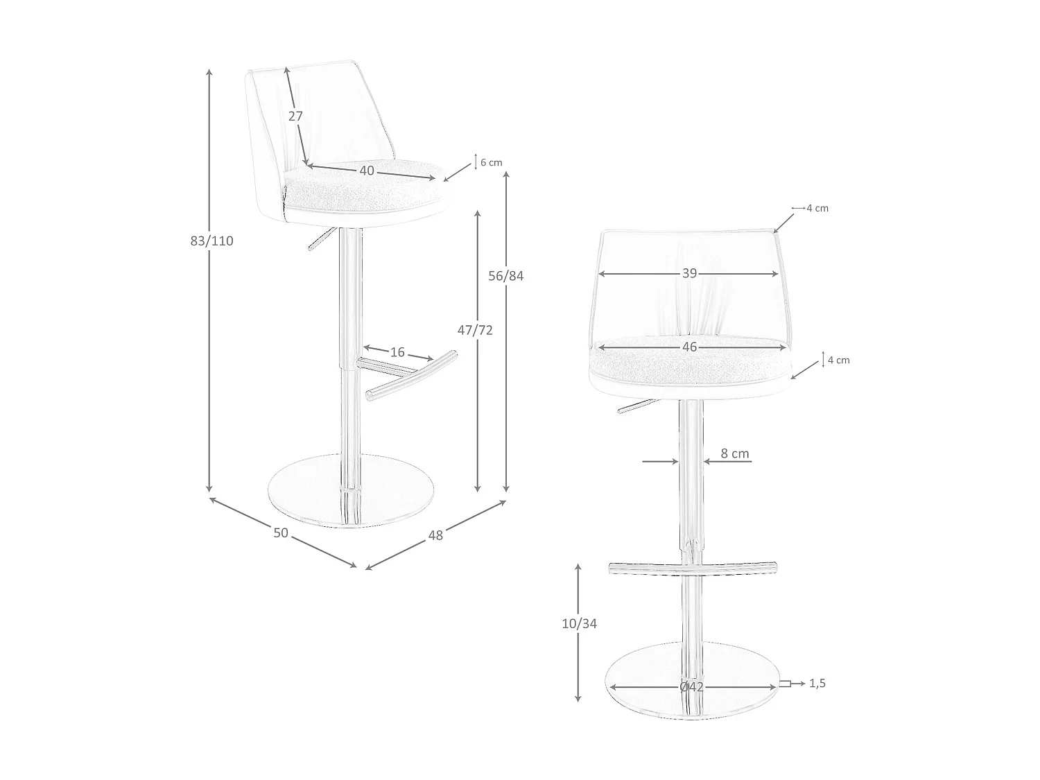 Tabouret pivotant en tissu crème marbré et similicuir crème 4234 ANGEL CERDA