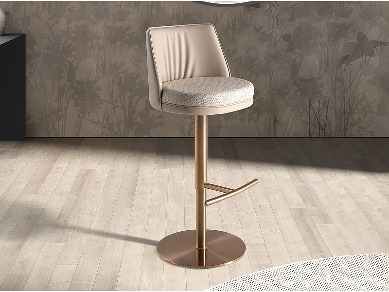 Tabouret pivotant en tissu crème marbré et similicuir crème 4234 ANGEL CERDA