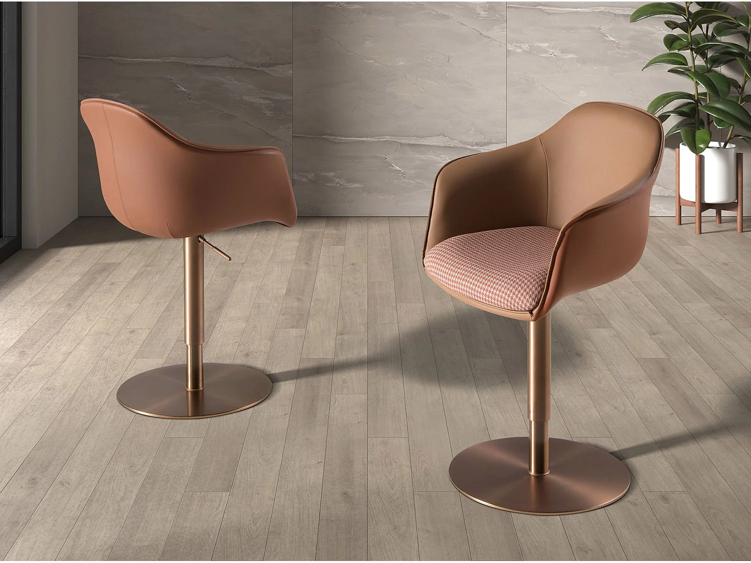 Chaise pivotante tissu marron terracotta et beige et similicuir marron 4235 ANGEL CERDA