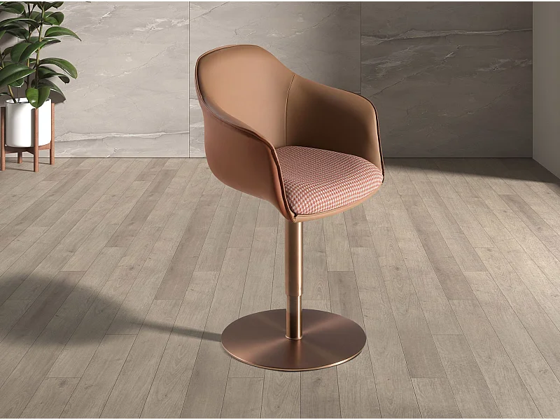 Chaise pivotante tissu marron terracotta et beige et similicuir marron 4235 ANGEL CERDA