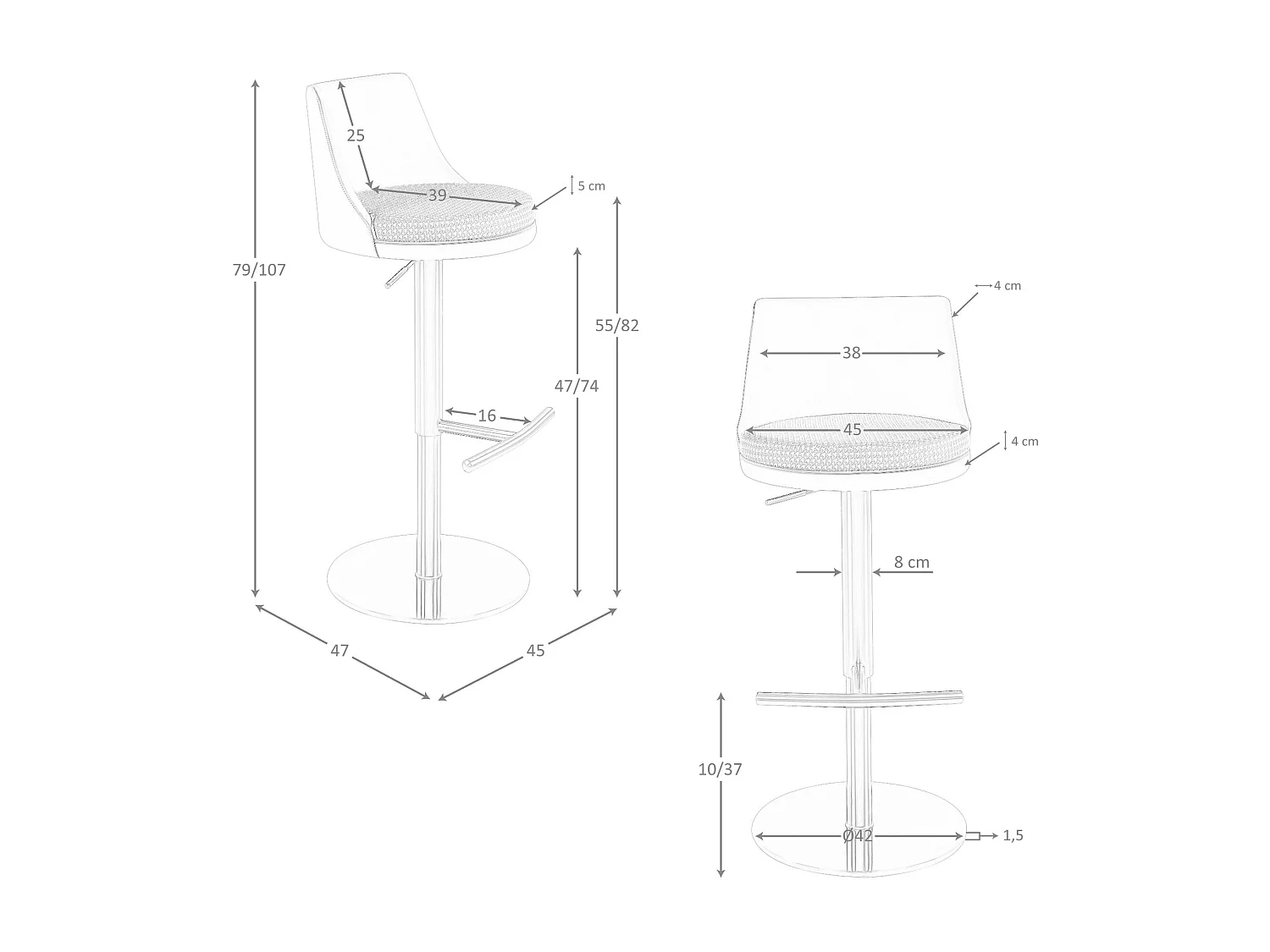Tabouret pivotant en tissu marron terracotta et beige et similicuir marron 4229 ANGEL CERDA