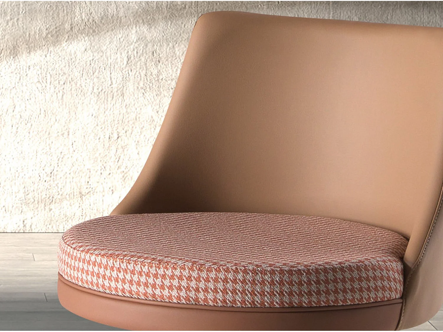 Tabouret pivotant en tissu marron terracotta et beige et similicuir marron 4229 ANGEL CERDA