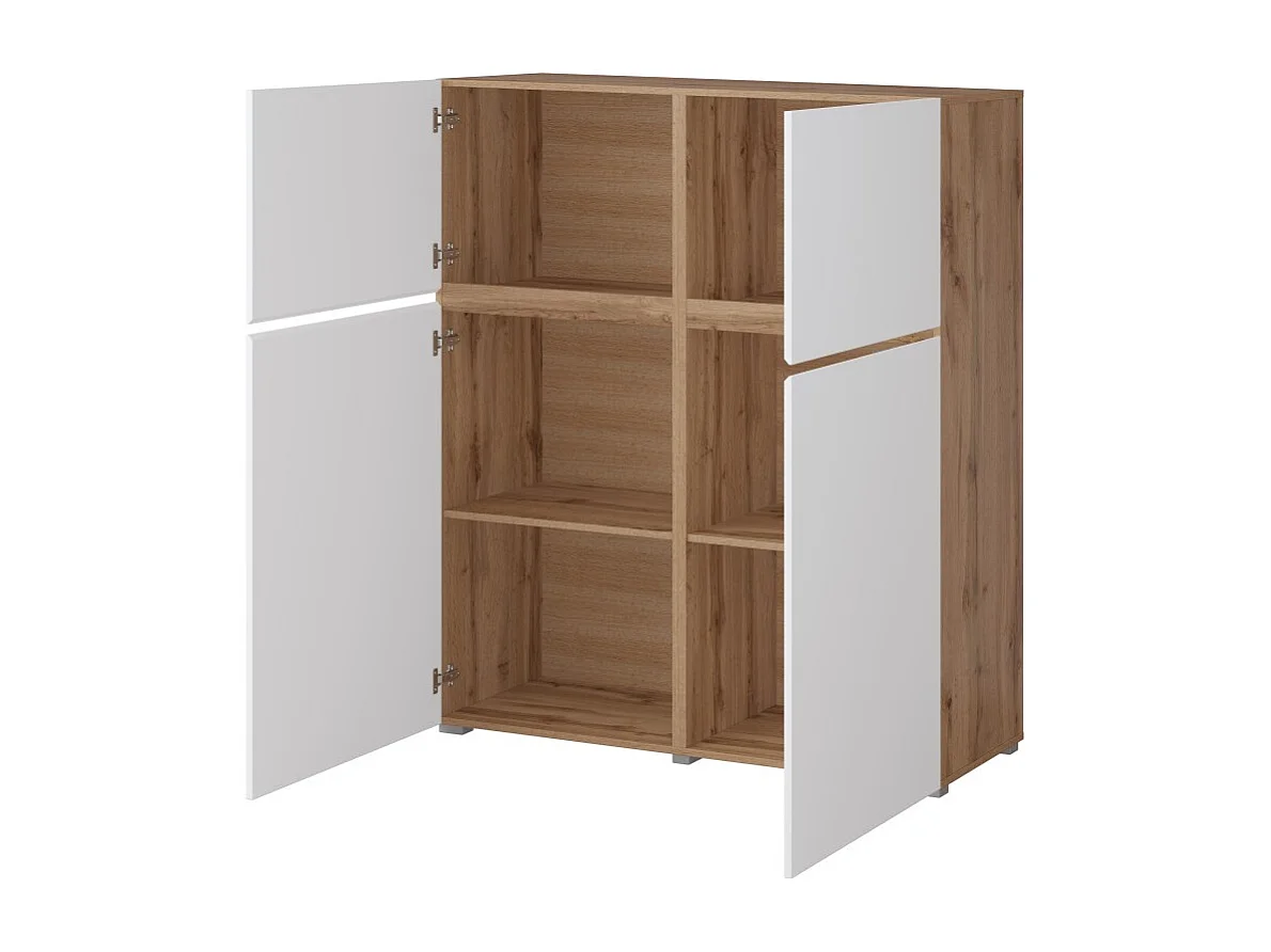 Buffetkast HAVANA – 120cm – 4 openslaande deuren – Eiken en wit – Minimalistisch en modern ontwerp