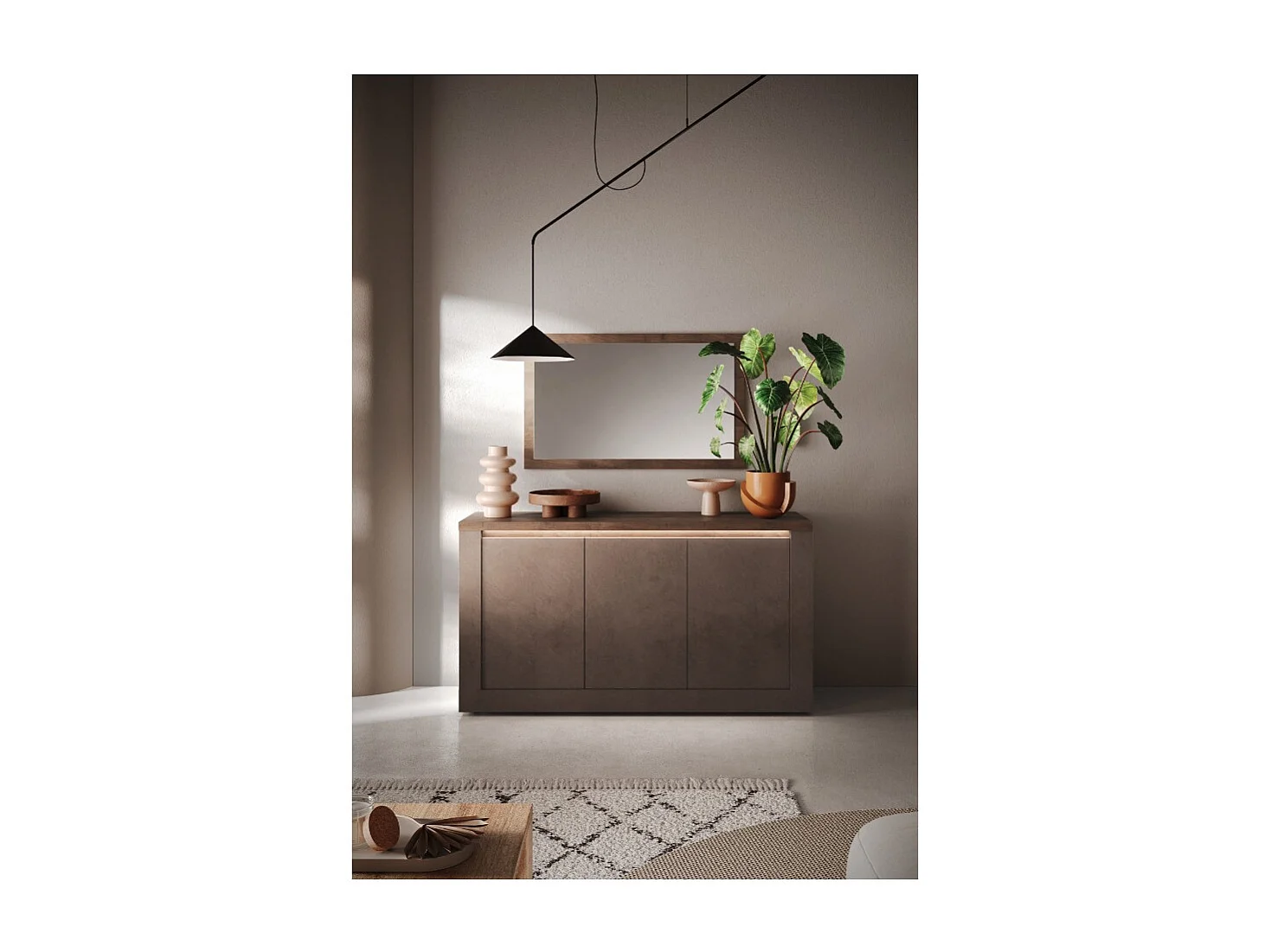 Buffet SASHA – 3 portes avec LED – Bronze et plateau bois Mercure