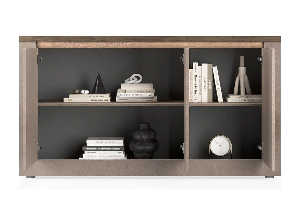 Buffet SASHA – 3 portes avec LED – Bronze et plateau bois Mercure