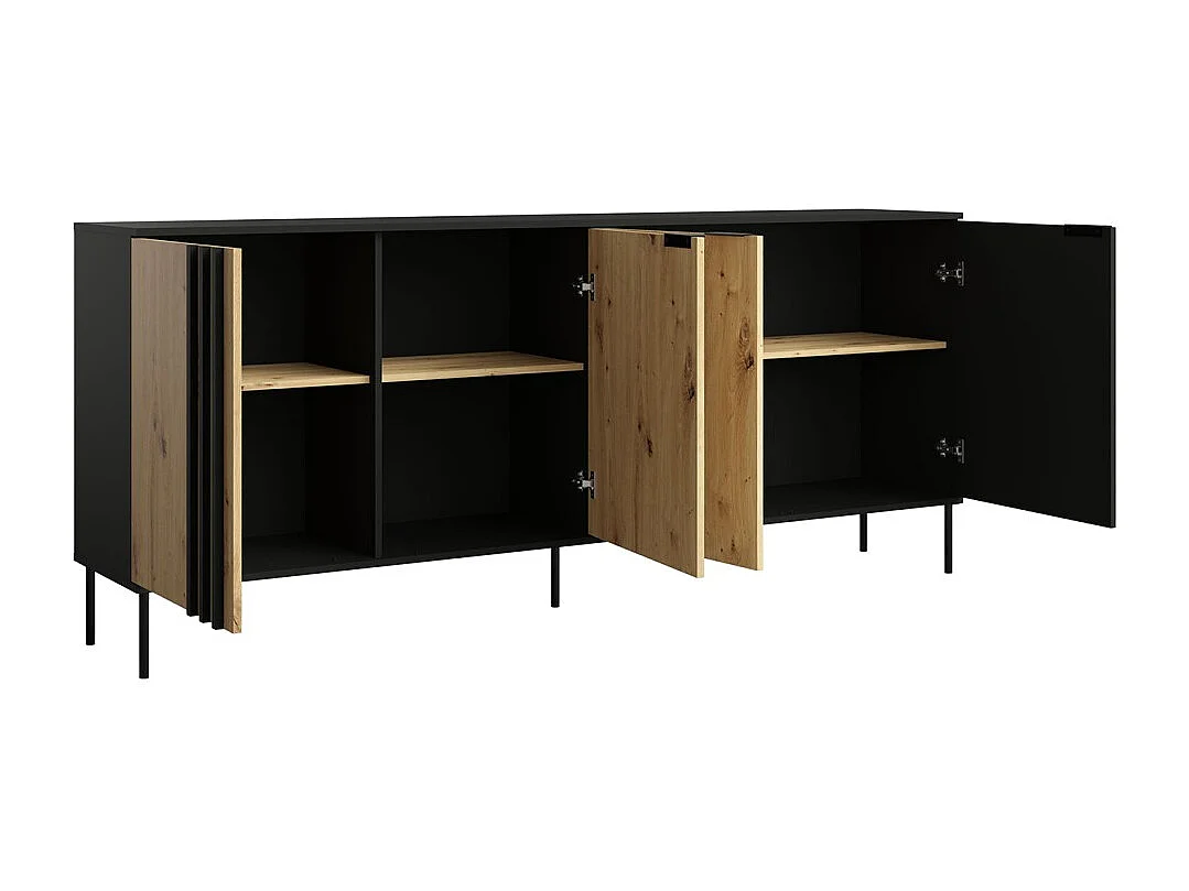 Buffet design IZO – 4 deuren – Onyx zwart & Licht eiken – 220x92x40 cm