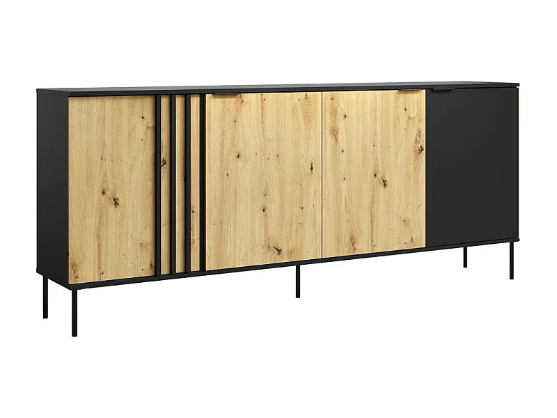 Buffet design IZO – 4 deuren – Onyx zwart & Licht eiken – 220x92x40 cm