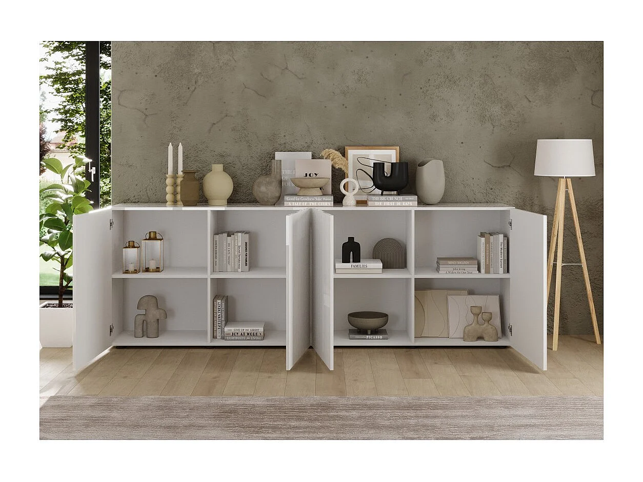 Buffet SCENA – 241×84×42 cm – 4 puertas – Blanco lacado