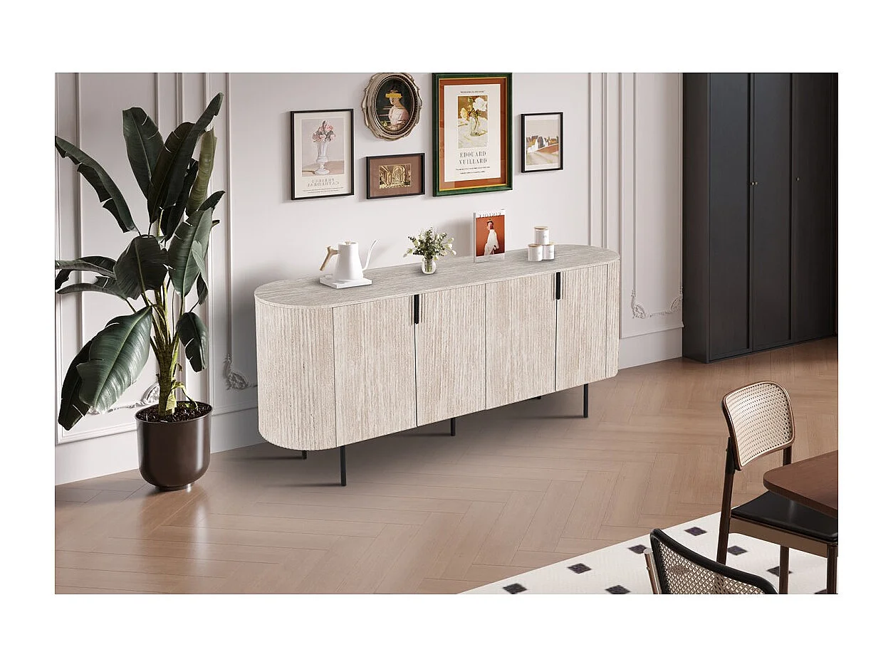 Buffet VAGOS – Coloris chêne clair – 4 portes – 200 cm – Grand bahut moderne – Rangement pratique