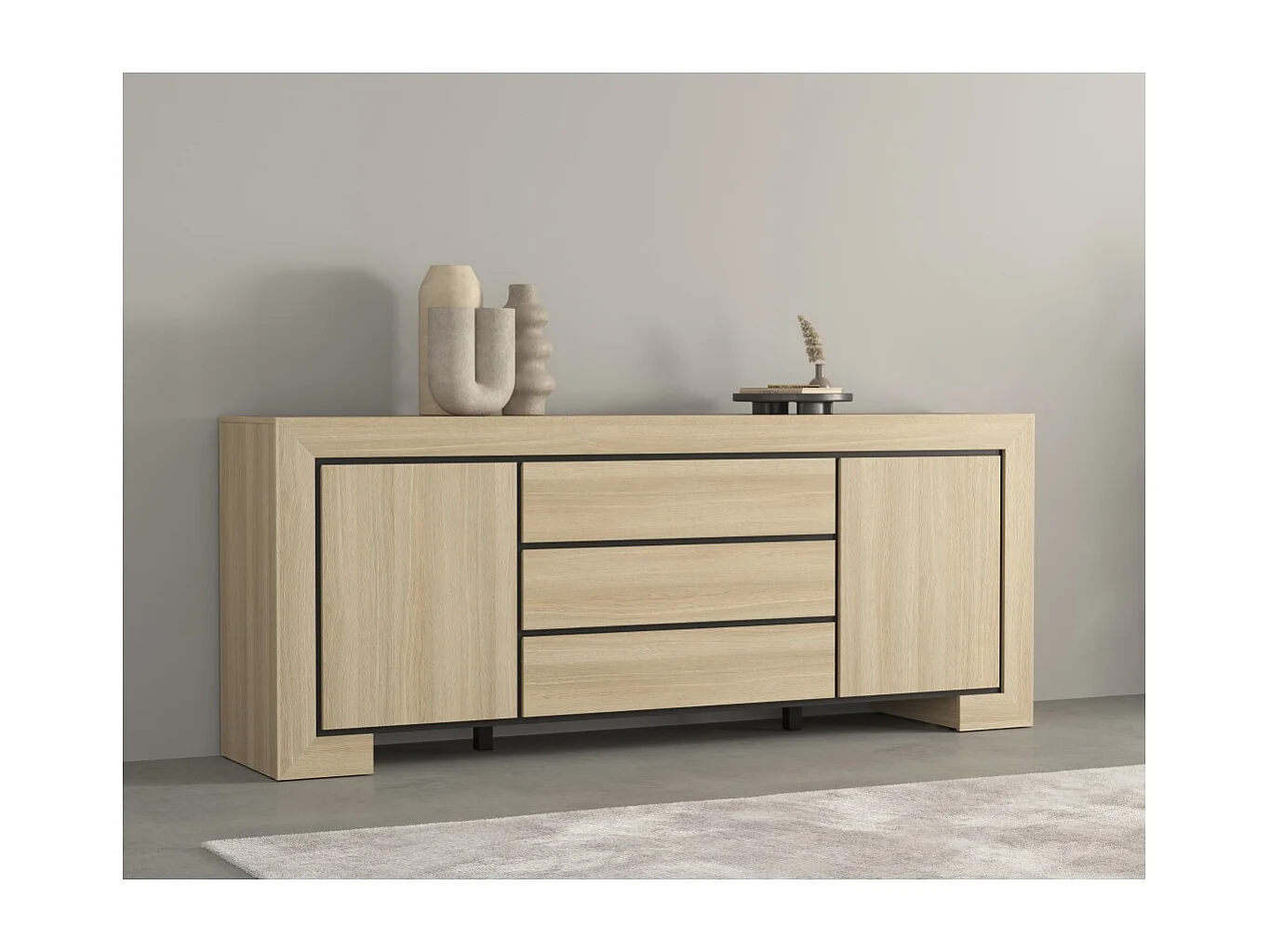 Buffet collezione COPA – 2 ante e 3 cassetti – 225x90x48 cm – Quercia elegante – Design scandinavo
