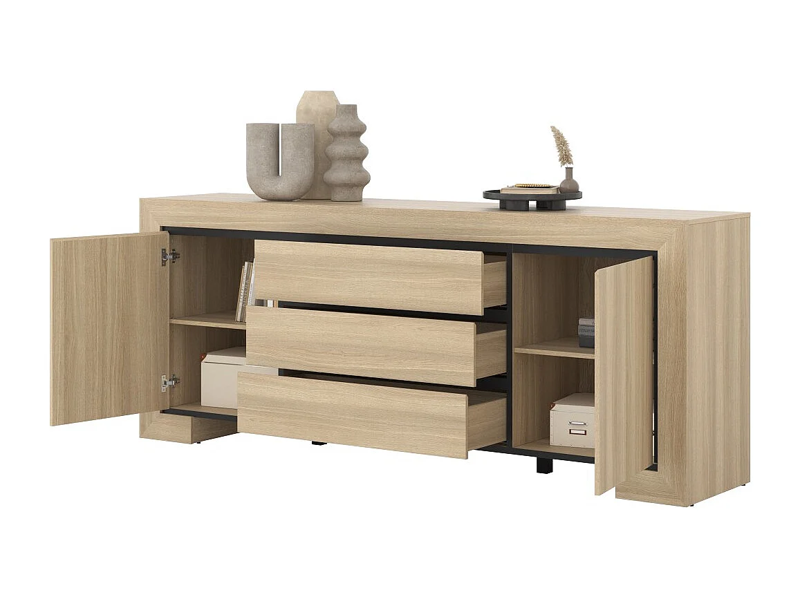 Buffet collezione COPA – 2 ante e 3 cassetti – 225x90x48 cm – Quercia elegante – Design scandinavo