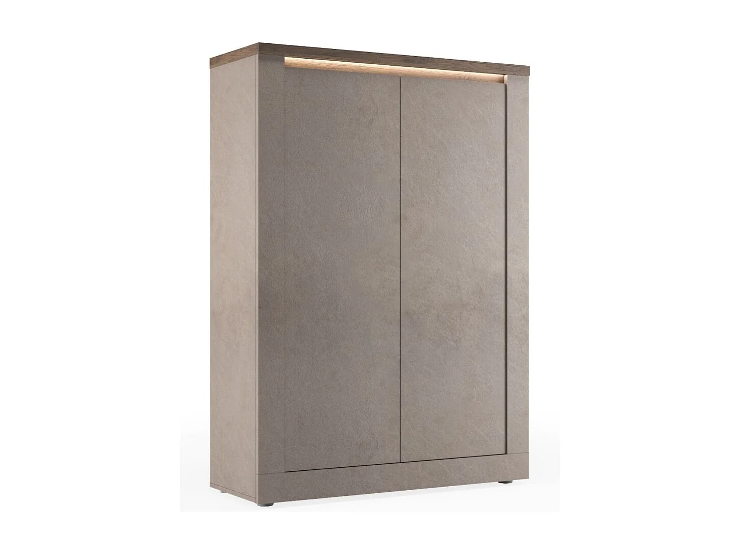 Buffet haut SASHA – 2 portes avec 3 étagères et LED – Bronze et plateau bois Mercure