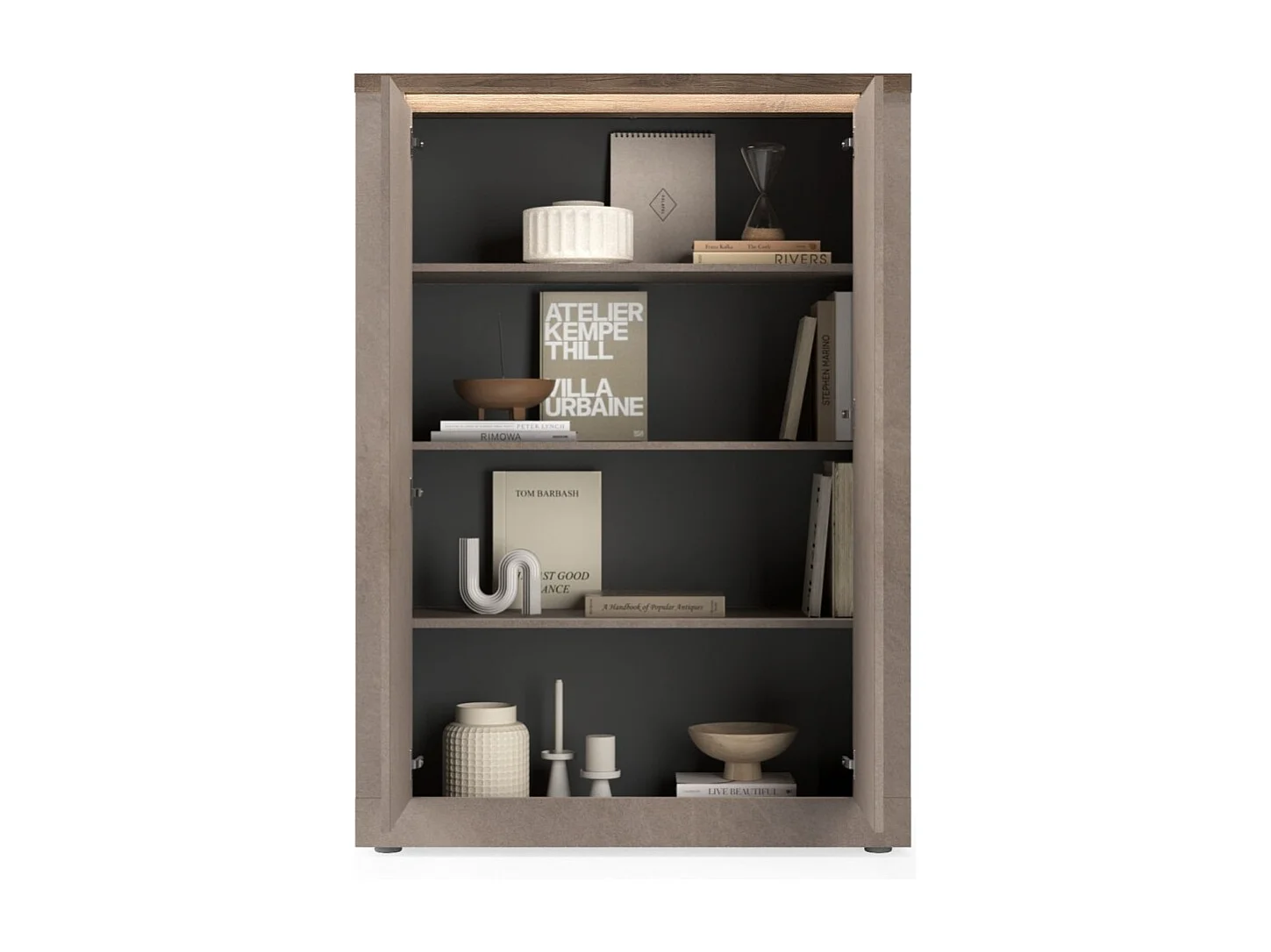 Buffet haut SASHA – 2 portes avec 3 étagères et LED – Bronze et plateau bois Mercure