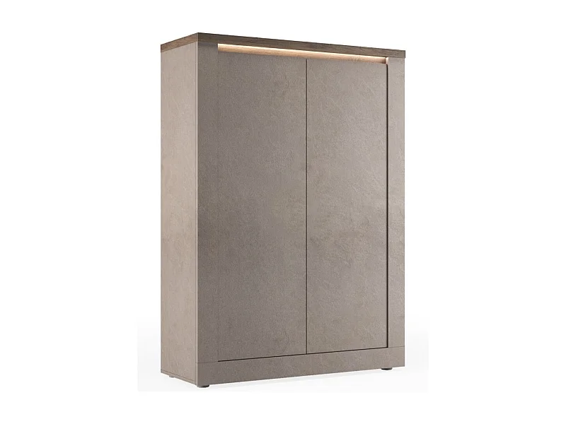 Buffet haut SASHA – 2 portes avec 3 étagères et LED – Bronze et plateau bois Mercure