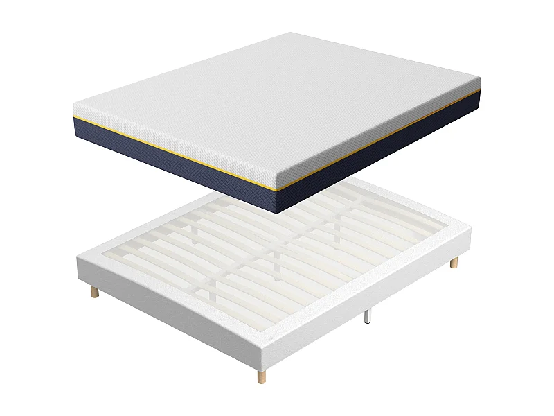 Set van traagschuimmatras 140 x 190 cm + gestoffeerd bedframe, matrasdikte 17 cm