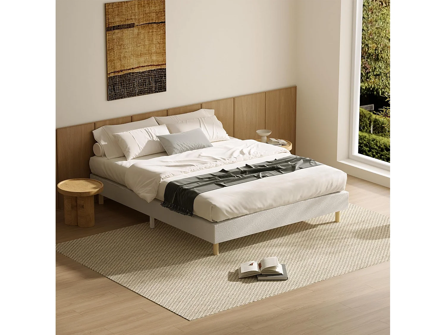 Ensemble Matelas à ressorts+ Lit Sommier Tapissier Déco 140x190cm, Epaisseur du Matelas 25cm