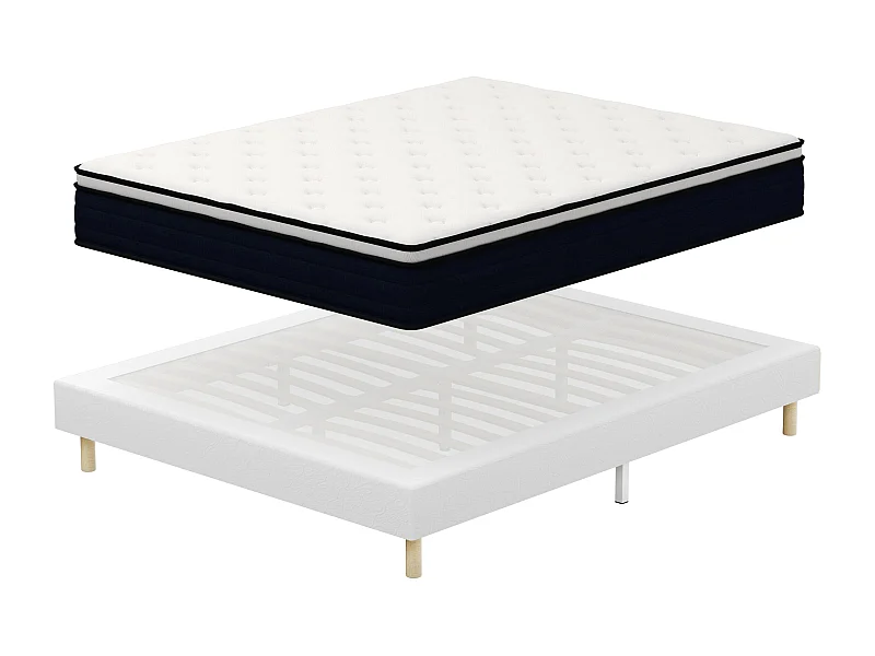Ensemble Matelas à ressorts+ Lit Sommier Tapissier Déco 140x190cm, Epaisseur du Matelas 25cm