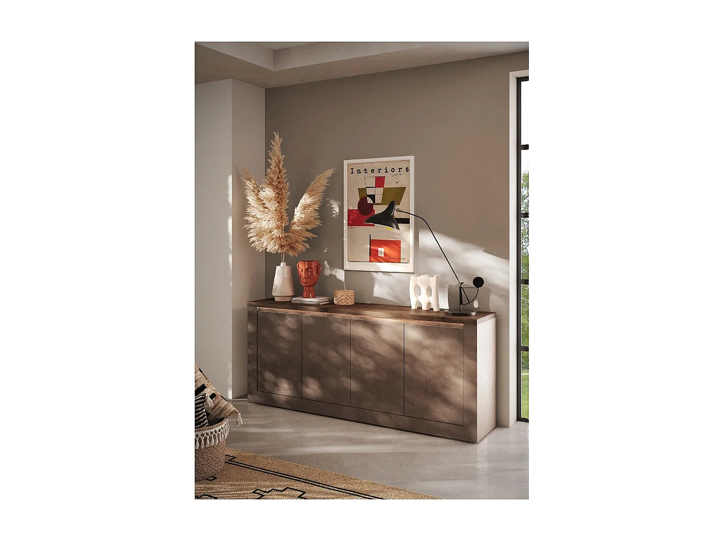 Buffet SASHA – 4 deuren met LED – Brons en houten blad Mercurius