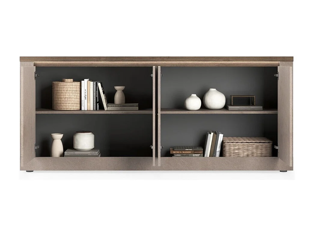 Buffet SASHA – 4 deuren met LED – Brons en houten blad Mercurius