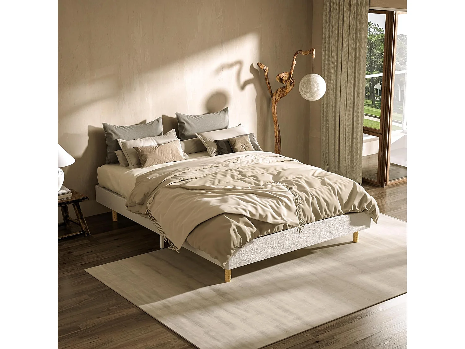 Matelas 160x200x18 en Mousse, Haute Resilience Ultra Respirante+Sommier Tapissier, Hauteur du Cadre de lit 29 cm