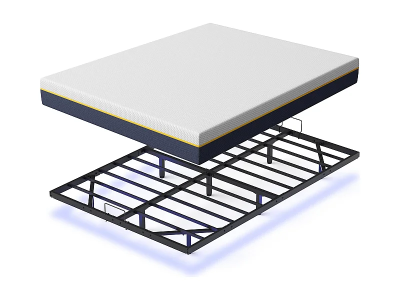 Cadre de lit métallique à LED (160 x200 cm) + ensemble matelas en mousse à mémoire de forme de 17cm d'épaisseur