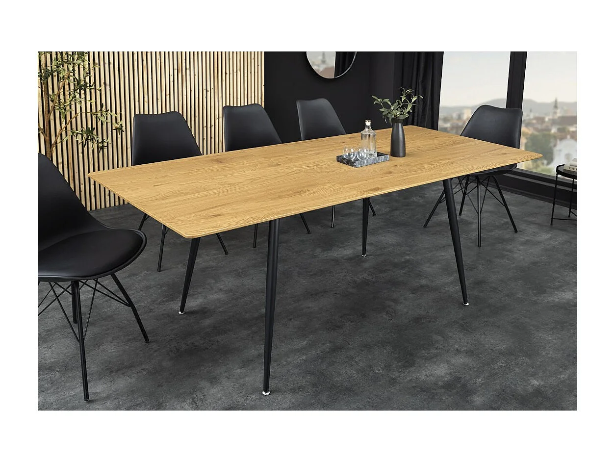 Table extensible CALDERO 120–160 cm – Table contemporaine aspect chêne sauvage et métal