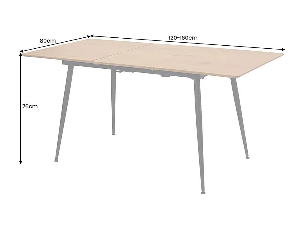 Table extensible CALDERO 120–160 cm – Table contemporaine aspect chêne sauvage et métal