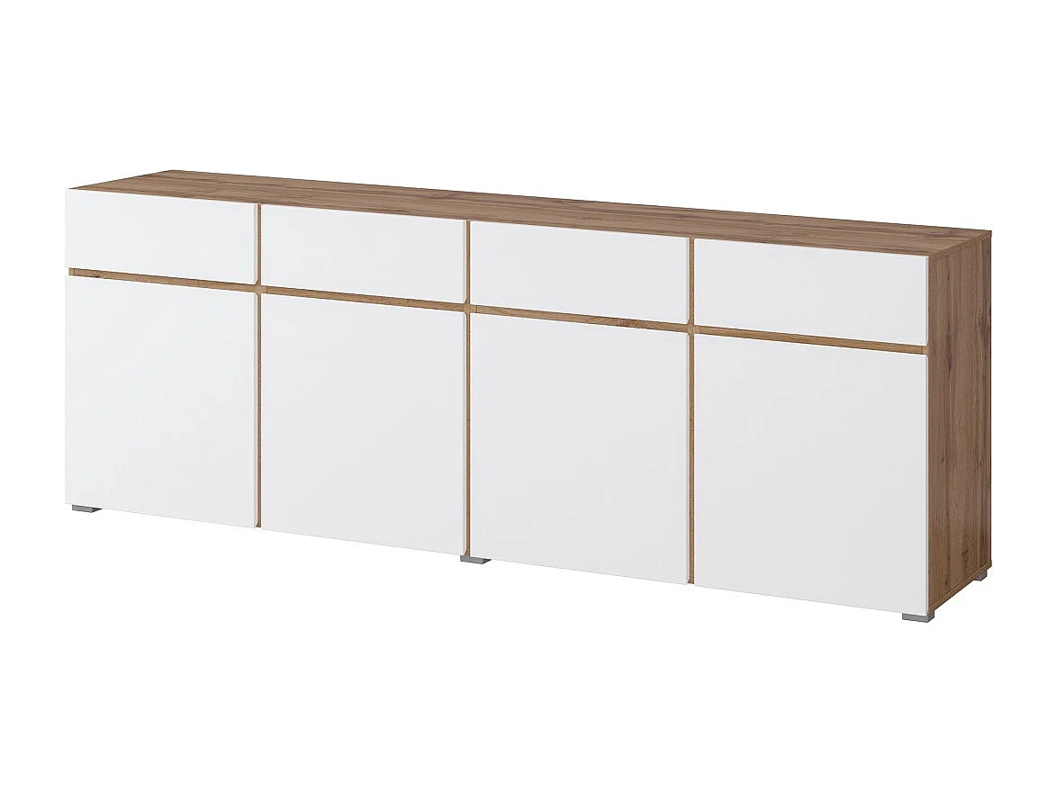 Buffet XL HAVANA – 225 cm – 4 portes et 4 tiroirs – Chêne et blanc – Design moderne sans poignées
