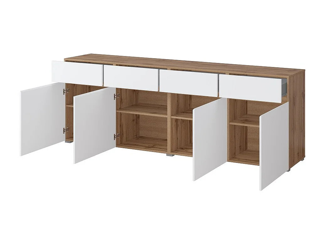 Buffet XL HAVANA – 225 cm – 4 portes et 4 tiroirs – Chêne et blanc – Design moderne sans poignées