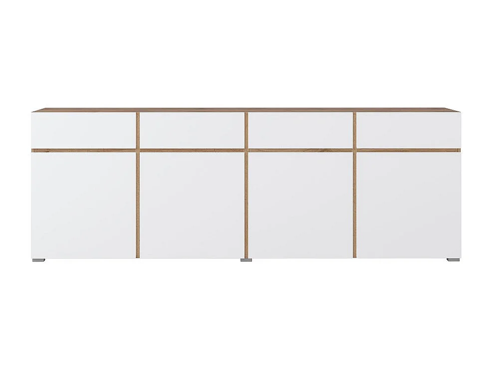 Buffet XL HAVANA – 225 cm – 4 portes et 4 tiroirs – Chêne et blanc – Design moderne sans poignées