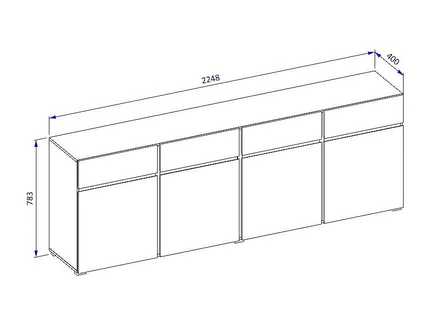 Buffet XL HAVANA – 225 cm – 4 portes et 4 tiroirs – Chêne et blanc – Design moderne sans poignées