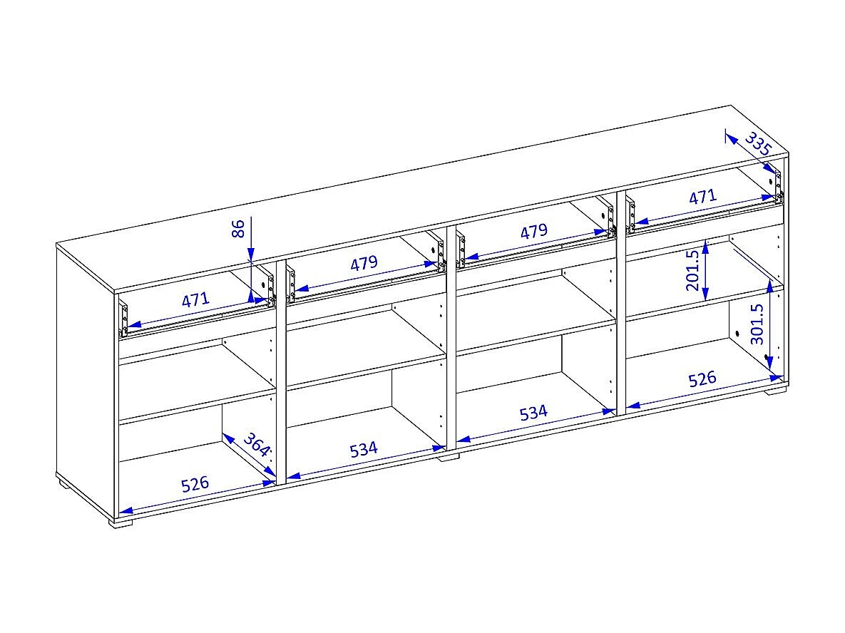 Buffet XL HAVANA – 225 cm – 4 portes et 4 tiroirs – Chêne et blanc – Design moderne sans poignées