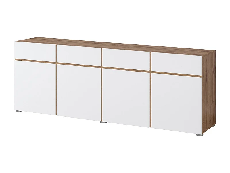 Buffet XL HAVANA – 225 cm – 4 portes et 4 tiroirs – Chêne et blanc – Design moderne sans poignées