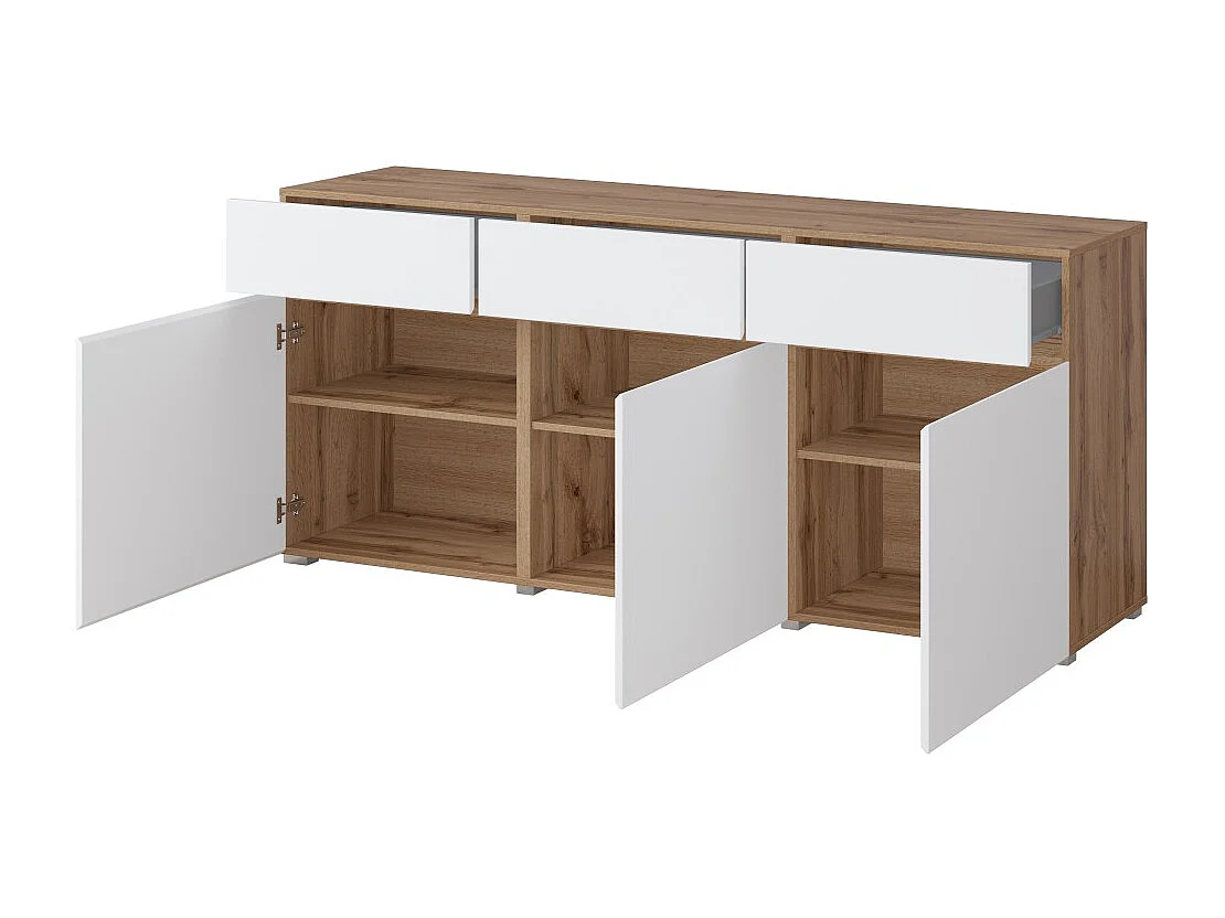 Buffet HAVANA – 180 cm – 3 portes battantes et 3 tiroirs – Chêne et blanc – Design contemporain